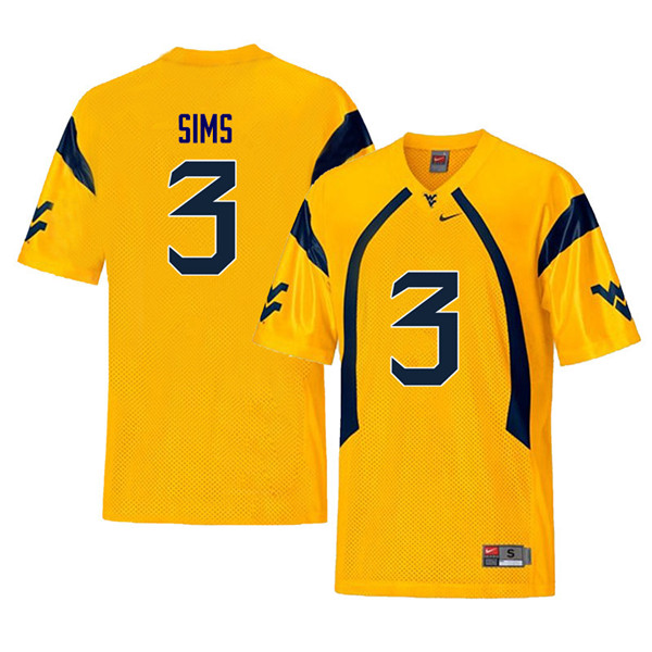 NCAA Men's Charles Sims West Virginia Mountaineers Yellow #3 Nike Stitched Football College Retro Authentic Jersey BQ23Q38MC